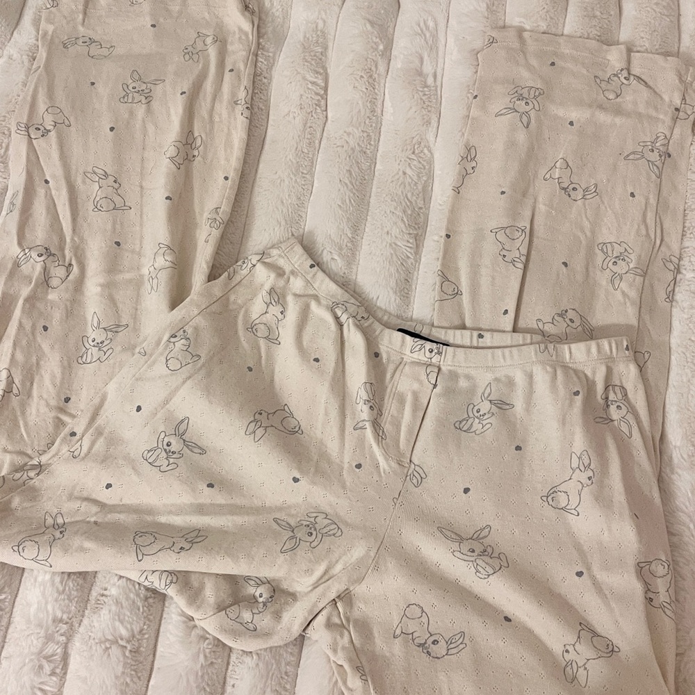Cream Pajama set with Bunny Print